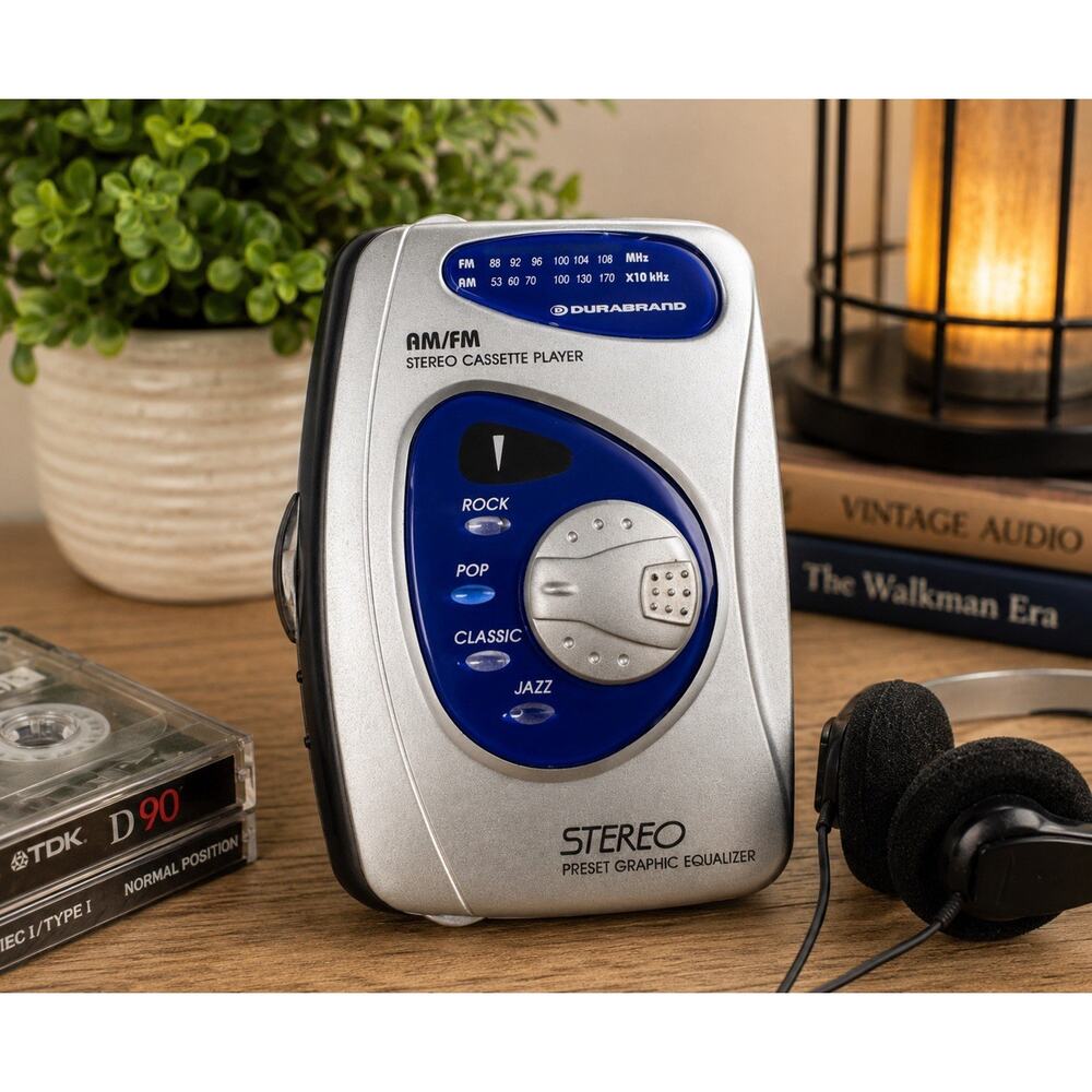 Durabrand Stereo Cassette Player EQ Walkman Blue Silver Tape Works Read No Radio